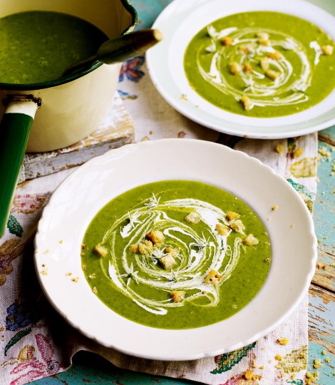 Wild Garlic & Heritage Potato Soup with Garlic Butter Croutons