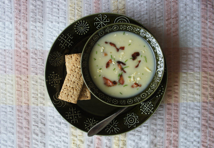 Potato & Blue Cheese Soup with Wholemeal Oat Biscuits