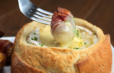 Camembert, Pink Fir and Bacon Fondue
